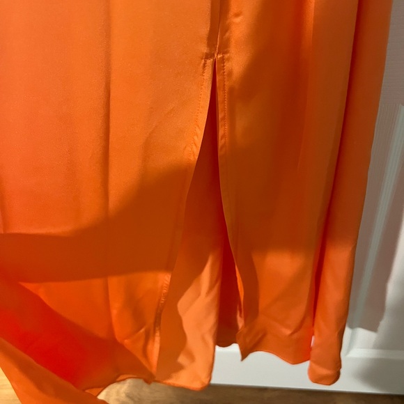 NWT Nicole Miller Orange One-Shoulder Floor Length Satin Dress with Tie - Picture 4 of 5